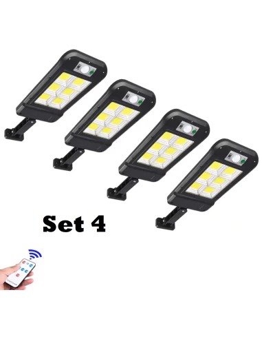 Set 4 x proiector solar 6 celule,120 LED-uri COB ,cu senzor de miscare, sistem prindere inclus