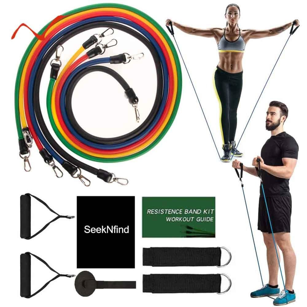 Sistem de antrenament fitness cu corzi extensibile + CADOU Set 3 benzi elastice din material, 3 niveluri de rezistenta