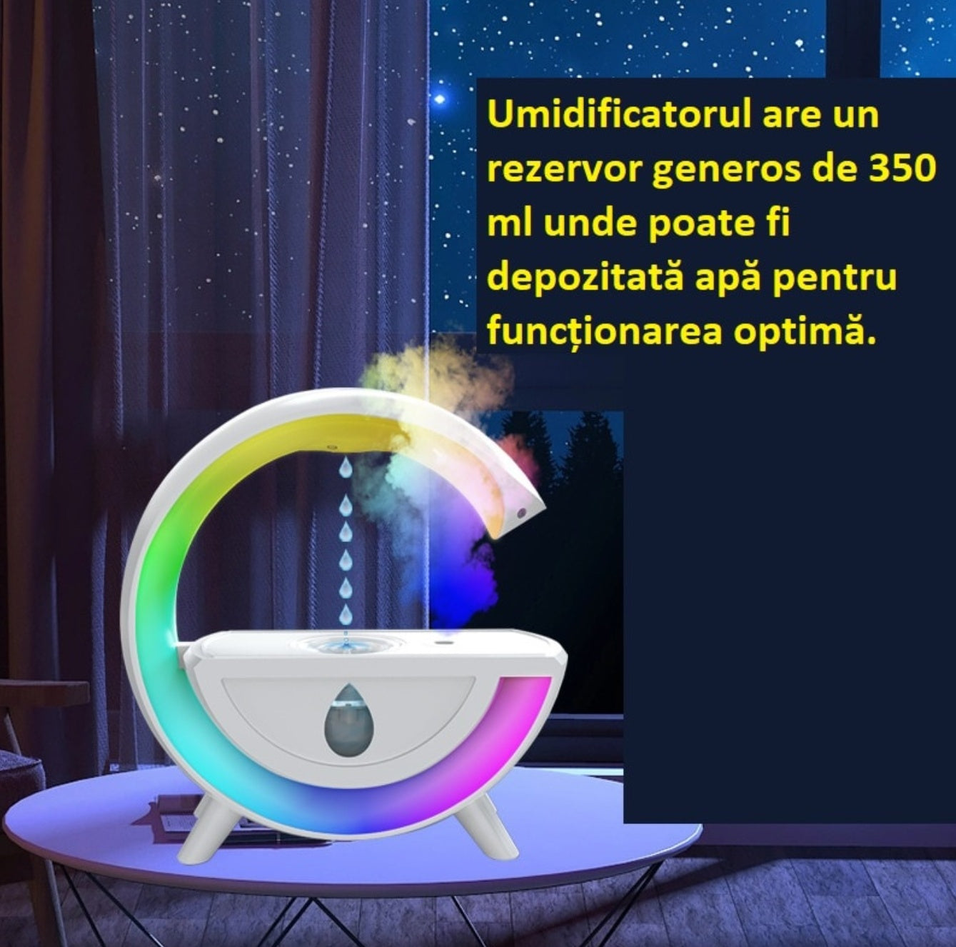 Umidificator cu lumina RGB, antigravitatie si aromaterapie