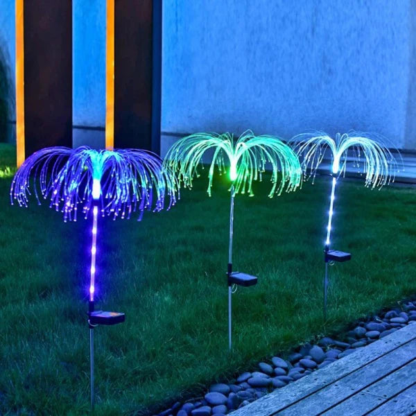 Set 4 x Lampa solara tip meduza, fibra optica LED RGB, 60 cm, rezistenta la apa